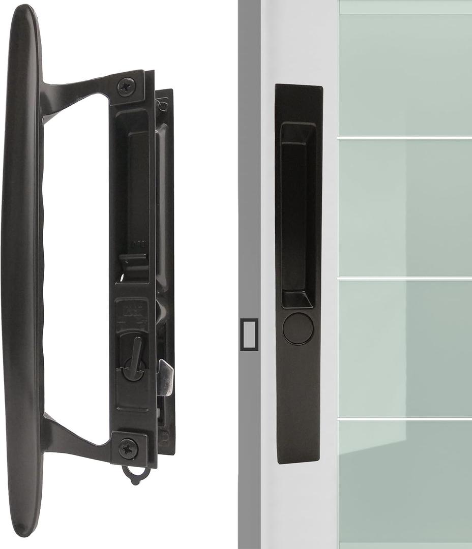 Flush Mount Non-Keyed Sliding Glass Door Handleset, 6-5/8" H.C., Fits 1" to 1-1/8" Thick Doors, Features Night Lock & Hook Latch, Non-Handed, Florida Bronze