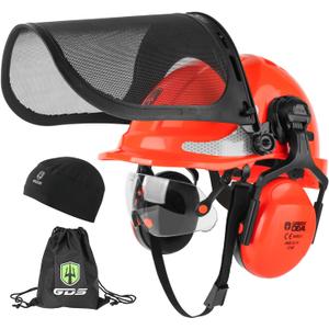 GREEN DEVIL Chainsaw Safety Protective Helmet Forestry Helmet with Build-in Visor Mesh Face Shield Ear Muffs 4 in 1 Ideal for Arborist Tree Work DIY Outdoor Logging Hard hat