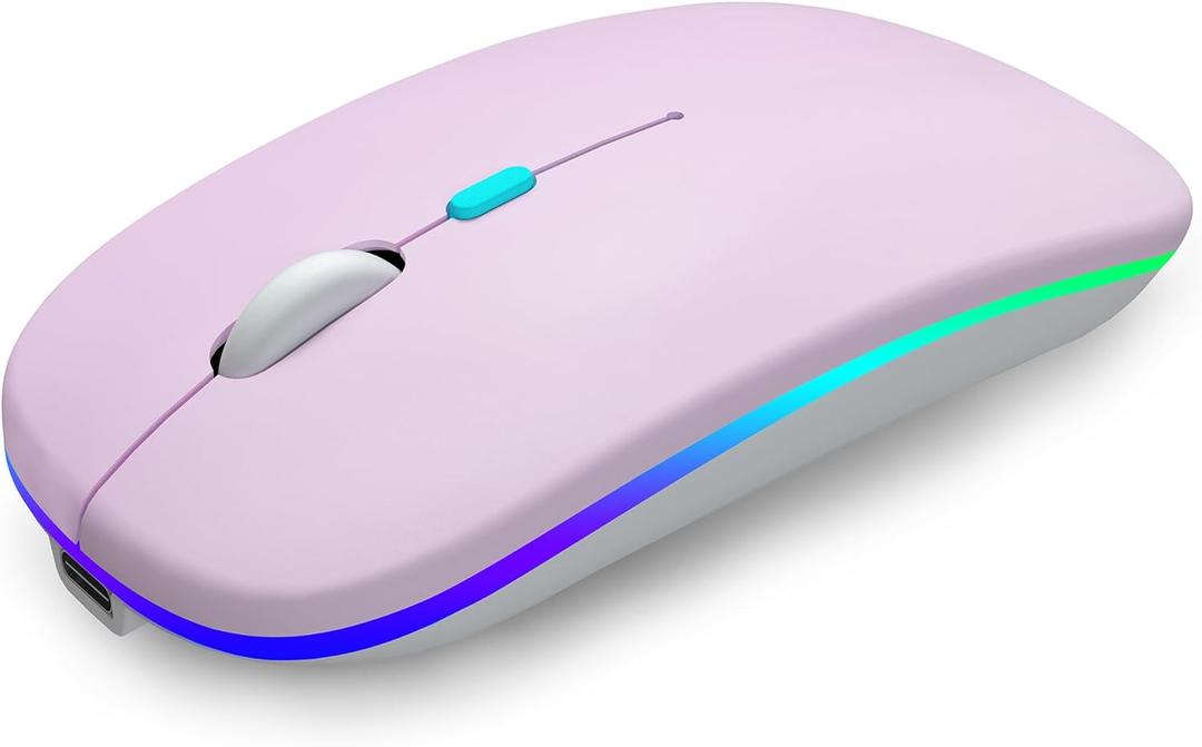 Wireless Bluetooth Mouse Rechargeable Laptop Mice with LED Use Portable(BT5.2 and USB 2.4G) Dual Mode Connection Silent Slim Computer Mouse for Laptop/iPad Tablet/Apple MacBook/PC (Pink)