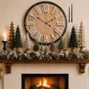 Oversized 30" Farmhouse Wall Clock, Rustic Wood Round Timepiece with Raised Roman Numerals, Black Metal Frame, Silent Quartz, Durable & Easy-to-Clean, Living Room & Entryway Decor (Whitewashed Oak)