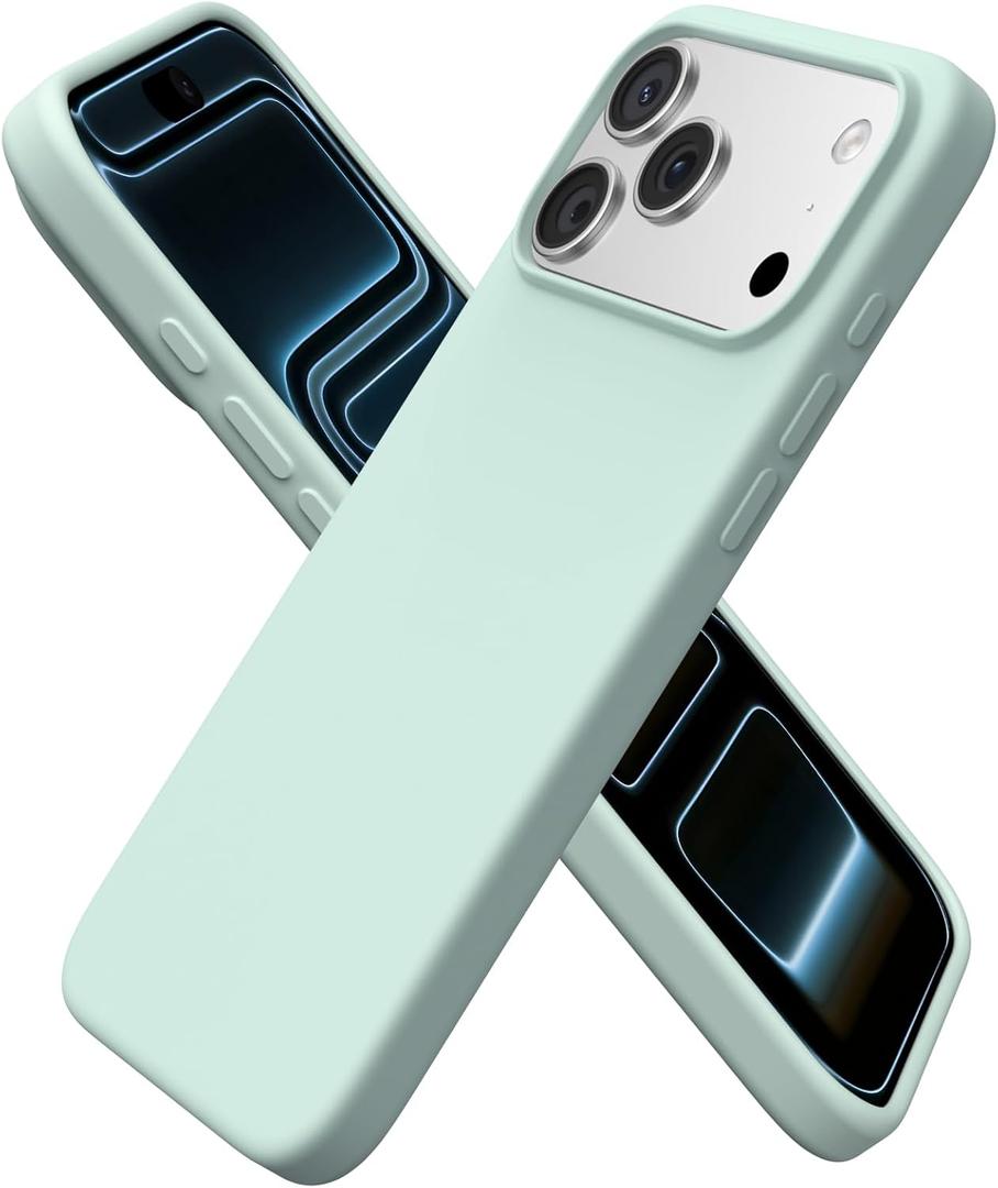 ORNARTO Compatible with iPhone 17 Pro Max Case 6.9", Slim Liquid Silicone 3 Layers Soft Gel Rubber Shockproof Protective Cover with Anti-Scratch Microfiber Lining-Mint Green