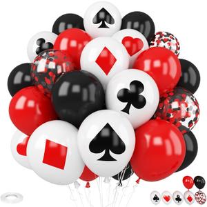 Poker Balloons, 30Pcs 12inch Casino Theme Party Balloons Black White Red Poker Card Latex Balloon Red Black Happy for Pokers Casino Night Party Supplies Pokers Birthday Decorations