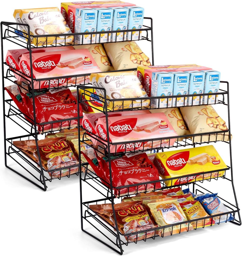 Liaakrr 2 Pack Candy Display Rack, 2025 Upgrade Metal Snack Rack Display Stand, Snack Organizer for Countertop, Kitchen and Stores
