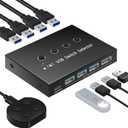 USB 3.0 Switch 4 Computers 3 Computers Keyboard Mouse,4 Port USB Switcher Sharing Mouse Keyboard Scanner Printer, Includes Cables and Remote