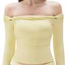 SUUKSESS Women Padded Off The Shoulder Tops Double Lined Going Out Fitted Basic Fall Shirts (X-Small, Butter Yellow)