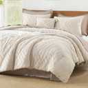 Litanika Alaskan King Comforter Set 128x120 Beige, 3 Pieces Oversized Super King Plus Size Boho Tufted Bedding Comforter Sets, Fluffy Bed Set