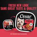 Cesar Loaf & Topper in Sauce Wet Dog Food Angus Beef Flavor with Bacon & Cheese, 3.5 oz. Easy Peel Trays, 24 Count (Pack of 1) (EXP 01/01/28)