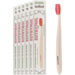 Euthymol Whitening Toothbrush (White, 6 Count) - Premium Soft Dual-Tension Bristles. Advanced Plaque Removal, Stain Reduction.