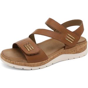 UBFEN Womens Flat Sandals - Comfortable Arch Support Low Wedge Walking Sandals for Summer, Beach, Vacation, Travel, size 39