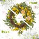 Yellow Wreaths for Front Door Decor, 22" Artificial Eucalyptus Leaves Wildflower Wreath Decorations for Spring Summer Home Door Window Outside Wall Indoor Outdoor Porch and Housewarming Party