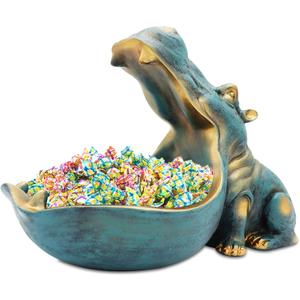 aboxoo Hippo Statue,Large Hippopotamus Figurine Home Sculpture with Resin, Hippo Candy Jar, Candy Dish Bowl for Office Desk, Key Bowl for Entryway Table,Container Storage Art Decor Box(Dark Blue)
