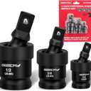 Impact Universal Joint-Socket Swivel Set: 3-Piece 1/2", 3/8", 1/4" Flexible Socket Swivel Set Premium CR-MO Steel U Joint Adapter Wobble