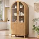 Pamapic 71" Tall Arched Cabinet, Fluted Kitchen Pantry with Glass Doors & Adjustable Shelves, Arch China Storage Cabinet, Wooden Pantry for Dining Room, Living Room (Natural)