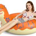 Jasonwell Inflatable Dinosaur Pool Float Tube for Boys Girls Adults 93'' T-Rex Floatie Summer Beach Swimming Pool Inflatables T-Rex Ride on Party Pool Raft Lounge Kids Tyrannosaurus Rex Dinosaur Toys (Orange)