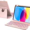 RAYMCRAFT for iPad 11th(A16, 2025)/10th Generation Case with Keyboard, 360 Rotatable Case & Detachable Backlit Keyboard, Precision Cutouts and Pen Holder for iPad A16 11''/10th 10.9'', Light Pink