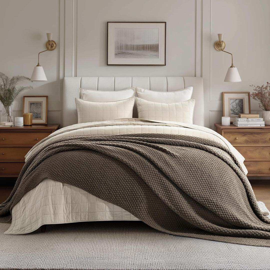 EVERGRACEHOME Chunky Chenille Knit Throw Blanket for Couch, Soft Luxurious Oversized King Moss Stitch Blanket for Bed, Large Cozy Farmhouse Knitted Throw for Sofa, Mocha Brown, 92" x 108"