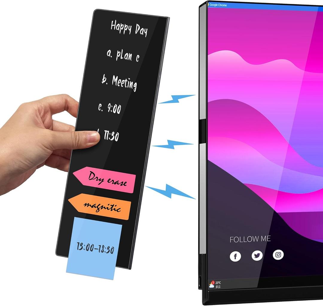 Magnetic Monitor Memo Board, Acrylic Message Reminder Board for Moniter Side, Office Desk Accessories for Women Men, Computer Sticky Note Holder Home Office Memo Holder, Black, XL