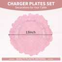 Teruntrue 50 Pcs Pink Charger Plates Bulk 13 Inch Plastic Charger Plates for Dinner Plate, Pink Chargers for Table Setting, Reef Design Plate Floral Decorative Round Chargers for Wedding Party Event