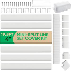 4" 19.5Ft Mini Split Line Set Cover, PVC Ductless Air Conditioner Decorative Pipe, Pump Covers, AC Line Cover Kit, for Outside Units Air Conditioners & Heat Pumps, All in One Set 4" 19.5Ft Mini Split Line Set Cover, PVC Ductless Air Conditioner Decorative Pipe, Pump Covers, AC Line Cover Kit, for Outside Units Air Conditioners & Heat Pumps, All in One Set
