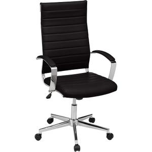 Amazon Basics High-Back Swivel Desk Chair, Ergonomic Ribbed Faux Leather Upholstery, Lumbar Support, Home Modern Style, Black, 45.25" x 24.75" x 23.25"