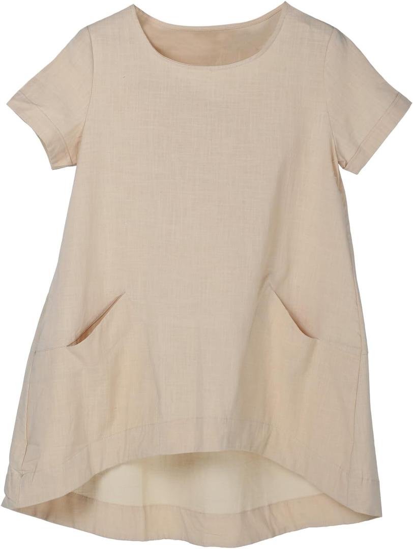Minibee Women's Cotton Linen Short Sleeve Tunic/Top Tees (3X-Large, Beige)