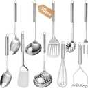 Stainless Steel Kitchen Utensils Set, 10 PCS Stainless Steel Utensils Set for Cooking, Heat Resistant Spatula Cooking Utensils Set with Turners, Serving Spoon, Ladle, Skimmer, Pasta Fork