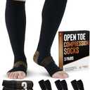 Doctor's Select 3 Pairs Copper Toeless Compression Socks for Men - 20-30 mmHg Compression Socks Men Open Toe, Toeless Socks, Black with Copper