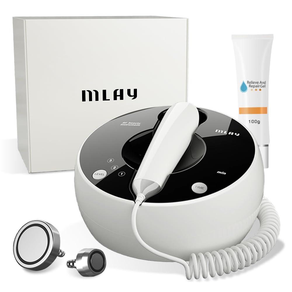 MLAY Professional RF Beauty Machine, Radio Frequency Face Machine with 2 Probes, at Home Radio Frequency Skin Tightening for Lifting, Wrinkle Reducing, Anti Aging - Salon Effects Gel Included