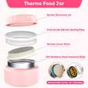 Aimsnk Kids Bento Lunch Box with 8oz Soup Thermo, Kids Leakproof Lunch Food Containers with 4 Compartment,Insulated Hot Food Jar with Lunch Bag for School, Travel (Pink)