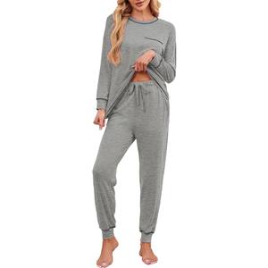 Becotal Soft Cotton Pajamas for Women Set 2 Piece Lounge Set Crewneck Long Sleeve Top and Jogger Pants Loungewear with Pocket Comfy Sleep Shirts Grey M