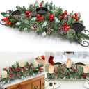 30 Inch Christmas Table Centerpieces with 3 Candle Holders, Christmas Centerpieces for Tables Red Berries Pinecones Snowy Pine Metal Base Holiday Xmas Winter Tabletop Decor,Fire Retardant&Foldable