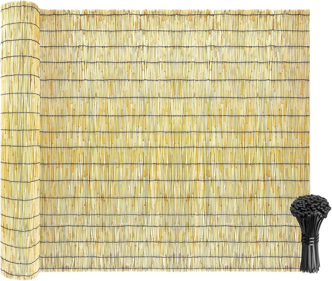 Natural Reed Fencing Rolls: Privacy Bamboo Fence 3/4/5/6ft High Roll Reed Screen, Decorative Bamboo Fencing for Outdoor Balcony Patio Garden Backyard,with Cable Zip Ties (Nature, 5x10ft)