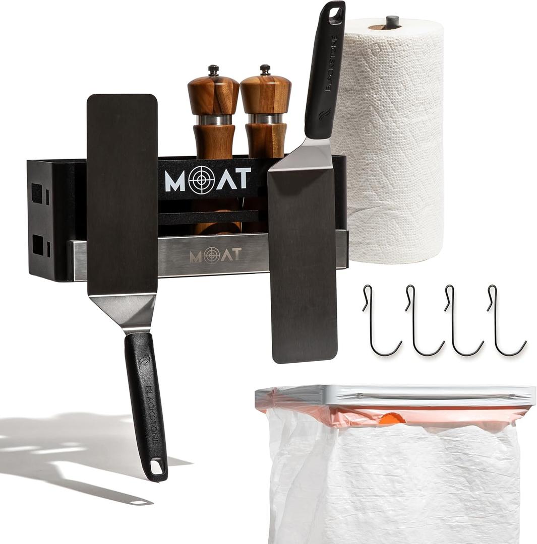 Magnetic Grill Caddy for Outdoor Grill - Compatible Blackstone Griddle Caddy for Grilling BBQ Tools & Griddle Accessories - Includes Trash Bag Holder