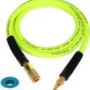 Air Compressor Whip Hose 3/8 Inch x 6 Feet Lead in Hybrid Hose with Fittings, Flexible and Kink Resistant, 1/4" Industrial Quick Coupler and Plug Kit - Green