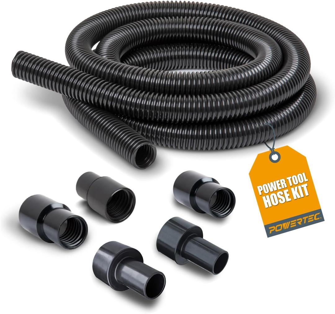 POWERTEC 70347 10 Ft. Dust Collection Hose Kit with 5 Fittings for Woodworking Power Tools Home and Wet/Dry Shop Vacuums