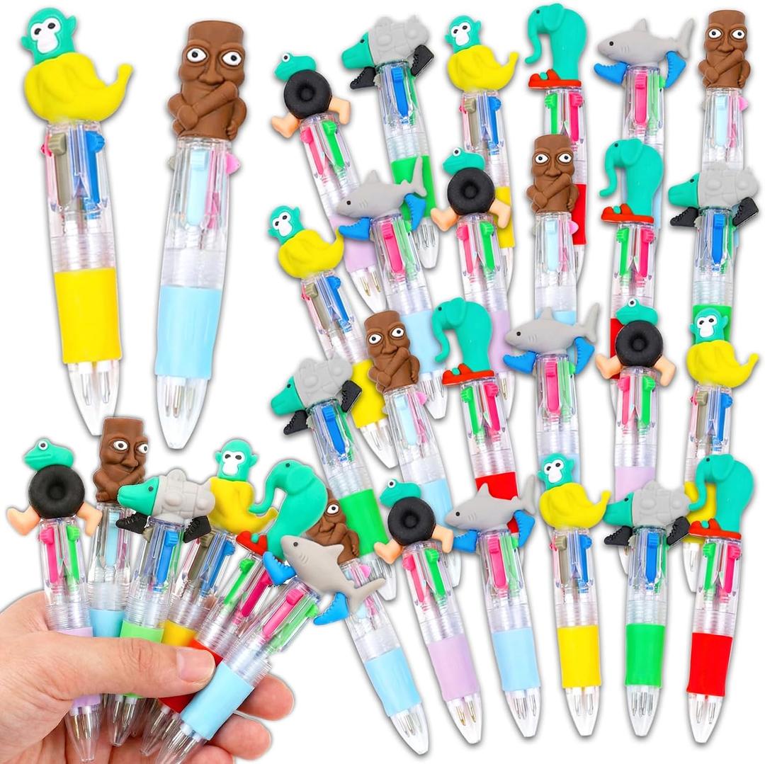 24 Pcs Italian Brainrot Multicolor Pen in One Cartoon Cute Fun 4-in-1 Pens Bulk Cool Ballpoint Pens for Fun Gifts Birthday Party Favor