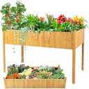 FCVEIDO Raised Garden Bed - 2-Tier Elevated Planter Box for Herbs, Vegetables, Succulents & Flowers | 48x25x30 Inch Standing Growing Bed | Outdoor/Indoor Bamboo Planter