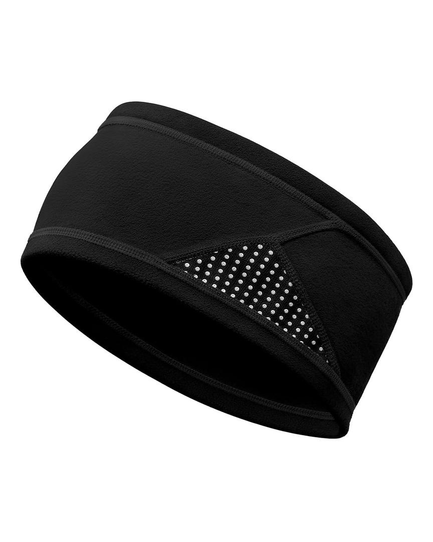 Winter Headbands for Men Women, Reflective Fleece Ear Warmers, Non-Slip Sports Headbands for Running, Cycling, Hiking and Daily Wear, Black
