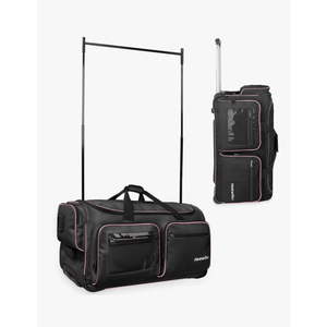 Fanwoli 28" Dance Bag with Garment Rack | Upgraded Stable System & Fabric | More Lightweight & Wear-Resistant | Ideal Competition Rolling Duffle Bag | Black/Pink Trim