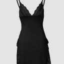 CHICME Women's Lace Trim Side Slit Modal Cami Sleep Dress Loungewear Cute Night Gowns for Women Black-XXL