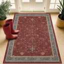 Washable 3x5 Entry Way Rugs Indoor - Burgundy Large Kitchen Rug, Non Slip Unique Bohemian Red Low Pile Thin Carpet for Bedroom Bedside, Foyer
