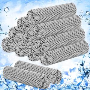 Hosuly 12 Pieces Cooling Towels for Hot Weather Soft Breathable Cold Towel Yoga Towels for Sweat, Sports, Workout, Fitness, Gym, Running, Travel Camping, 12 x 40 Inch (Light Gray)