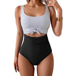 Eomenie Women's One Piece Swimsuit Tummy Control Slimming Bathing Suit Cutout Tie Knot Swimwear XL