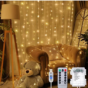 Meonum Curtain Tapestry Backdrop String Lights, Each 13 Strings 6.6 x 5 ft Tapestry Fairy String Light, 8 Modes Window Wall Hanging Light Strings for Bedroom Christmas Curtain Decor(2 Pack)