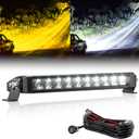 White Amber LED Light Bar 12 Inch Single Row 150W Super Bright Dual Color Slim Spot Flood Combo LED Work Light Driving Fog Lamp with Wiring Harness for Pickup Off Road Truck ATV UTV Boat