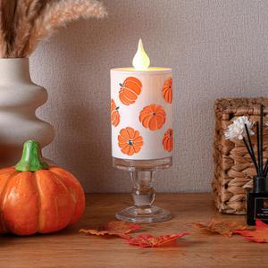 Fall Pumpkin LED Lantern Decor 6.5 in, Battery Operated Autumn Harvest Decorative Lanterns Thanksgiving Standing Porch Halloween Table Indoor Outdoor Decor