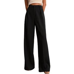 Womens Wide Leg Pants High Waist Straight Work Pants Office Business Casual Palazzo Trousers with Pockets (Black, L)