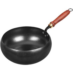 Wok Pan Cooking Pot, Manual Forging General,Multifunction Stir Fry Pan Flat Bottom for Kitchen Camping Home Restaurant, With Lid, 10" 