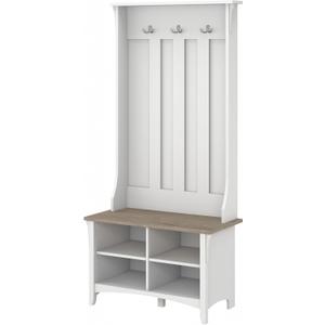 Bush Home Salinas Hall Tree with Shoe Storage Bench in Shiplap Gray and Pure White, Multi-Purpose Home Organizer, Entryway Solution with Seating and Hooks