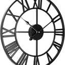 Antique Tower 24 inch Large Roman Numeral Wall Clock, Indoor Outdoor Patio Waterproof Oversized Decorative Contemporary Clock, Antique Black Metal Wall Clock Battery Operated Retro Art Hanging Clock,2